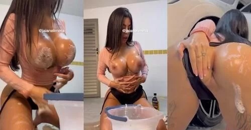 Jaiane Lima peituda gostosa lavando o carro pelada