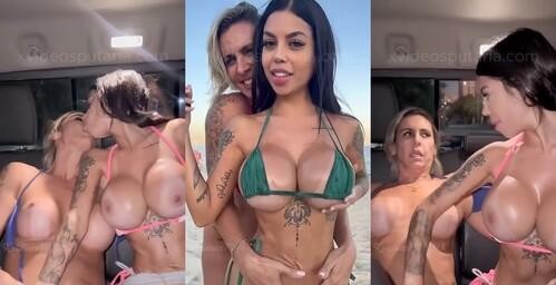 Lilika Teixeira pegando a peituda gostosa Jaiane Limma no carro